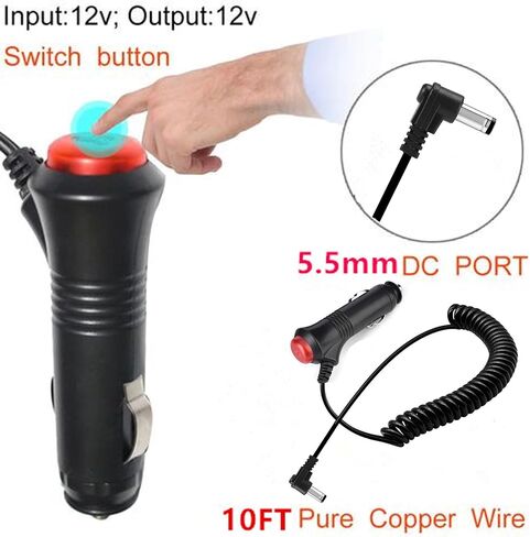 12V/24VCar Cigarette Lighter Power Supply Adapter Male Plug Extension Cable 9.84FT with Switch Button DC 5.5mm x 2.1mm to Car Cigarette Lighter Male Plug for Rear View Camera Monitor Car Refrigerato in Saudi Arabia