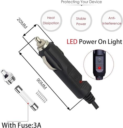12V/24VCar Cigarette Lighter Power Supply Adapter Male Plug Extension Cable 9.84FT with Switch Button DC 5.5mm x 2.1mm to Car Cigarette Lighter Male Plug for Rear View Camera Monitor Car Refrigerato in Saudi Arabia