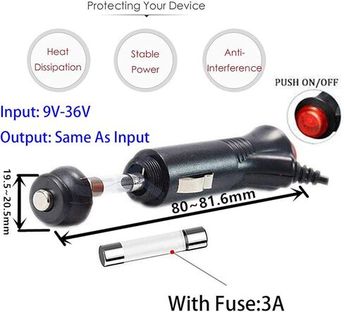 12V/24VCar Cigarette Lighter Power Supply Adapter Male Plug Extension Cable 9.84FT with Switch Button DC 5.5mm x 2.1mm to Car Cigarette Lighter Male Plug for Rear View Camera Monitor Car Refrigerato in Saudi Arabia