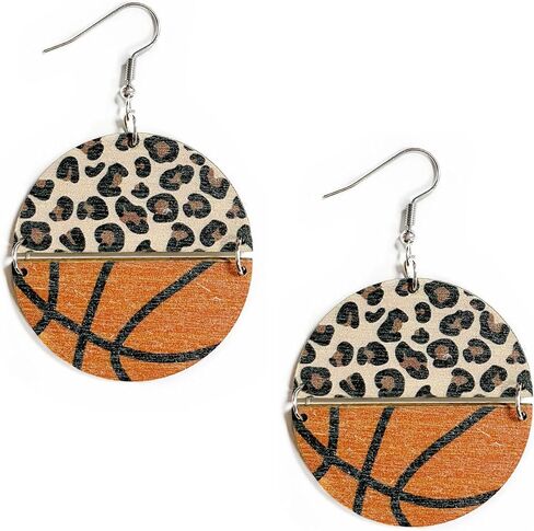 Sports Game Ball Football Basketball Wooden Leopard Print Tassel Drop Earrings for Women Holiday Round Baseball Soccer Volleyball Dangle Earrings Fans Players Jewelry in Saudi Arabia