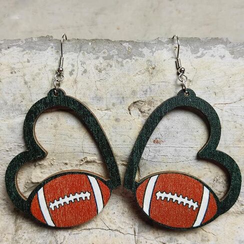 Sports Game Ball Football Basketball Wooden Leopard Print Tassel Drop Earrings for Women Holiday Round Baseball Soccer Volleyball Dangle Earrings Fans Players Jewelry in Saudi Arabia