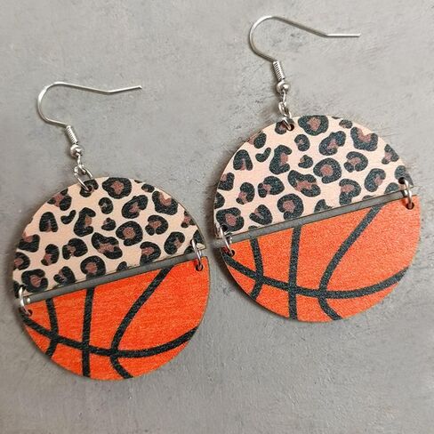 Sports Game Ball Football Basketball Wooden Leopard Print Tassel Drop Earrings for Women Holiday Round Baseball Soccer Volleyball Dangle Earrings Fans Players Jewelry in Saudi Arabia