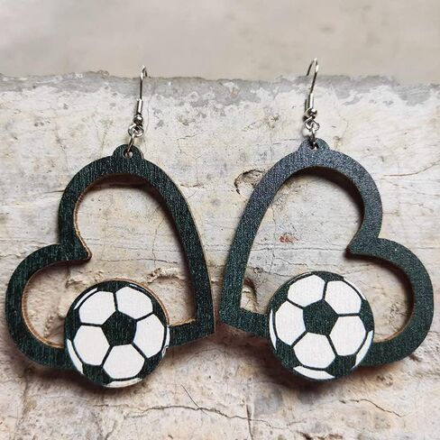 Sports Game Ball Football Basketball Wooden Leopard Print Tassel Drop Earrings for Women Holiday Round Baseball Soccer Volleyball Dangle Earrings Fans Players Jewelry in Saudi Arabia