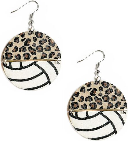 Sports Game Ball Football Basketball Wooden Leopard Print Tassel Drop Earrings for Women Holiday Round Baseball Soccer Volleyball Dangle Earrings Fans Players Jewelry in Saudi Arabia