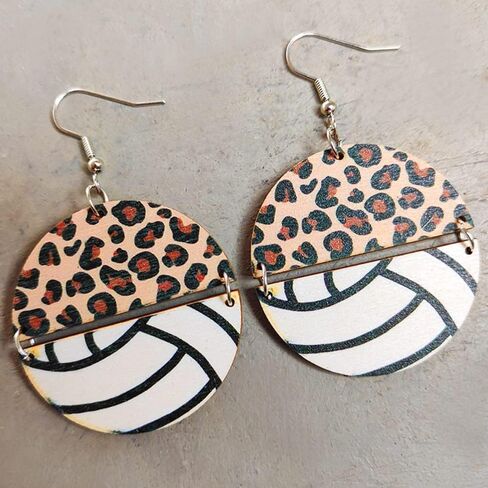 Sports Game Ball Football Basketball Wooden Leopard Print Tassel Drop Earrings for Women Holiday Round Baseball Soccer Volleyball Dangle Earrings Fans Players Jewelry in Saudi Arabia