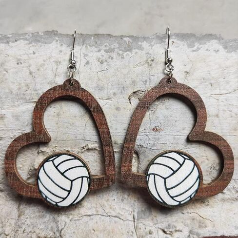 Sports Game Ball Football Basketball Wooden Leopard Print Tassel Drop Earrings for Women Holiday Round Baseball Soccer Volleyball Dangle Earrings Fans Players Jewelry in Saudi Arabia