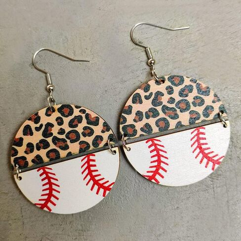 Sports Game Ball Football Basketball Wooden Leopard Print Tassel Drop Earrings for Women Holiday Round Baseball Soccer Volleyball Dangle Earrings Fans Players Jewelry in Saudi Arabia