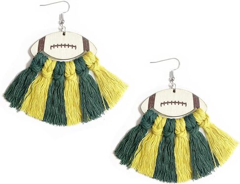 Sports Game Ball Football Basketball Wooden Leopard Print Tassel Drop Earrings for Women Holiday Round Baseball Soccer Volleyball Dangle Earrings Fans Players Jewelry in Saudi Arabia