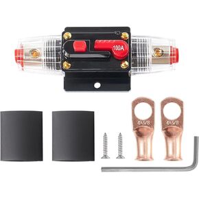NuIth 100 AMP Car Inline Circuit Breaker with Manual Reset 4-12 AWG, 12-24V DC Audio Inline Fuse Circuit Breaker with Wire Lugs and Heat Shrink Tube for Marine Fuse Block Car Audio System Home Truck