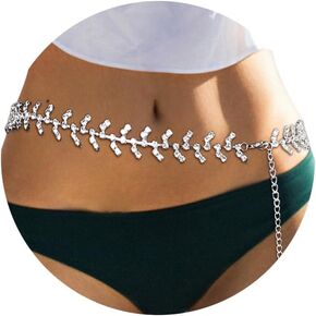 HZMAN Silver Branching Shape Waist Chains for Women Rope Belly Belt Body Jewelry for Bikini
