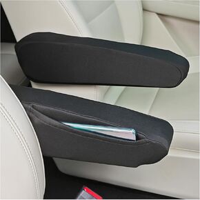 OFBAND 2PCS Arm Rest Cover for Car with Side Pocket,Breathable Cloth Fabric Car Armrest Cover for Armrest Protection,All Seasons Soft Armrest Cover for Car Universal Car Interior Accessories (Black)