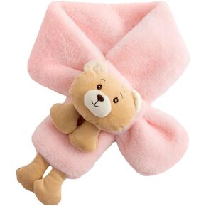 Cartoon Bear Kids Scarf:Soft Pink Warm Faux Rabbit Winter Neck Warmer for Boys and Girls