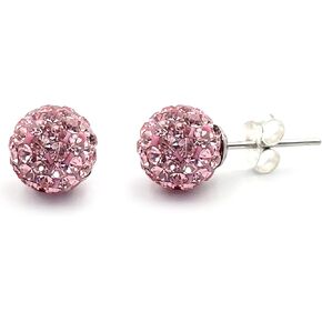 Luxurious Czech Stone Lightpink Crystal Ball Sterling Silver Stud Earrings for Women (4size)