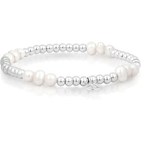 COBI 18K Gold Plated Silver Beaded Bracelets for Women, Chunky Thick Paperclip Chains, Stackable Balls Stretch Bracelet, Irregular Freshwater Pearl Pendant, Hypoallergenic Everyday Wear, Ideal Gifts