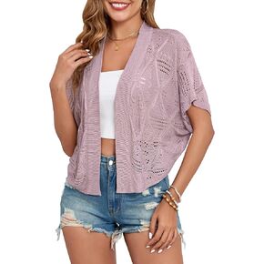 Women's Shrug Crochet Cropped Cardigan Lightweight Hollow-Out Batwing Sleeve Open Front Bolero Sweaters