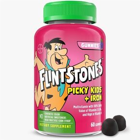 الفيتامينات Flintstones للأطفال من الصعب إرضاءها + الحديد ، و Kids Multivitamin Gummies مع فيتامين C ، D ، E ، B6 والحديد ، الفيتامينات الصمغية ، نكهة العنب ، 60 Gummies