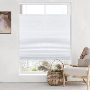 Lazblinds من أعلى إلى أسفل أسفل (TDBU) ظلال خلوية اللاسلكي ، وضوء تعتيم يمنع عسل العسل ظلال العزل الحراري الحد من الستائر للنوافذ ، 34 "W × 64" H ، أبيض