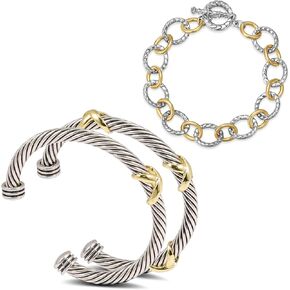3 Pcs Cuff Bracelet for Women Cable Wire Bracelet - Two Tone Twisted Bangle Bracelet Stackable - Silver Cuff Cross Vintage Bracelets Jewelry (3 Bracelets B)