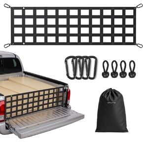 Heavy Duty Tailgate Net for Truck Bed, Cargo Net Durable Truck Bed Extender Tailgate Cargo Net with 4 Adjustable Buckle Straps, Perfect for Trailer, Pickup, Boat, Jeep(60''X18'')