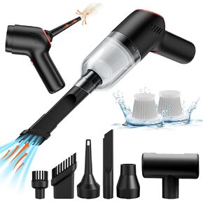 Apps2Car 3 in 1 cordless handheld prainer ، 9000Pa شفط قوي مع شحن النوع C ، مرشحان HEPA للسيارة ، المنزل ، المطبخ ، تنظيف شعر الحيوانات الأليفة (تصميم محمول)