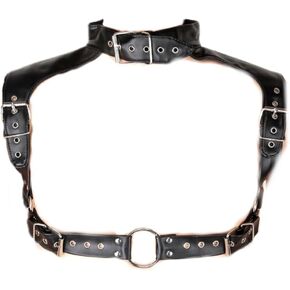 Fashion Men's Black SM Leather Collar Shoulder Strap Integrated Chest Strap Clothing Accessories Bar Nightclub Dressing Male Slave Training