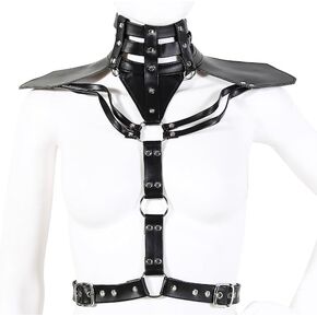 Men's Fashion Forward Black Leather Bondage Harness Set with Shoulder Pads - Festival Party Wear for Dominance and Submission