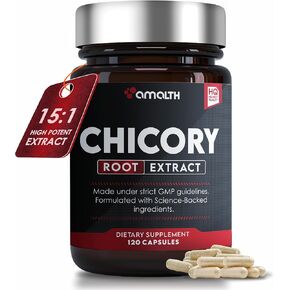 Amalth Chicory Root Fiber Capsules - مسحوق الجذر الهنددي لتنظيف الأمعاء ودعم الجهاز الهضمي - نباتي ، غير المعدلة وراثيًا الألياف الأليفية ، 120 قبعات