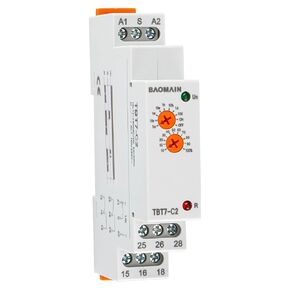 Baomain Multi-Function Time Relay, 16A Delay Off 2 SPDT, DIN Rail Mounting Timer Relay TBT7-C2 (2-SPDT, 12-240VAC/DC)