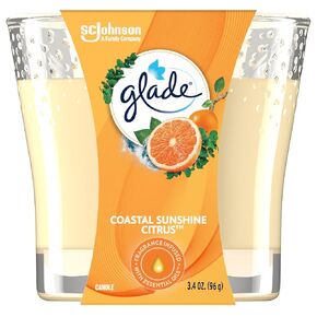 Glade Scented 1-Wick Candle Jar, Coastal Sunshine Citrus, Air Freshener Infused with Essential Oils, 3.4 Oz