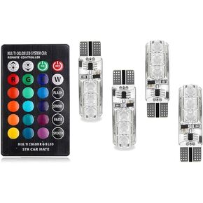 4Pcs T10 RGB LED Bulb Width Light 194 168 w5w 2825 Atmosphere Bulbs with RF Remote 16 Colors Strobe Light Replace for Car Interior Map Dome Parking License Plate