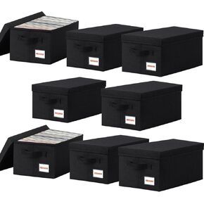 CD Storage Case -CD case holder with lid, stackable organizer case, media storage,8Pack15.75 x 6.3 x 6.1 inches - can hold 360CD jewelry cases Black