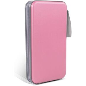 Car CD DVD Case - 96 Capacity DVD Disc Storage Binder Wallet - Portable Hard Plastic CD Case Holder - Zipper Protective CD/DVD Organizer for Car Office Home Travel (Pink)