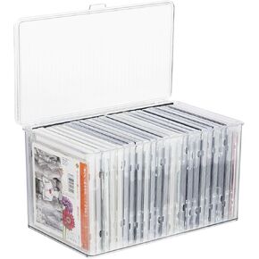 مربع تخزين CD CD CLESS CLOST البلاستيك CD DVD مربع تخزين DVD مع غطاء -تم تصل إلى 26 CDS ، حالات أقراص DVDS حاوية الجرف منظم لأقراص DVD ، ألعاب الفيديو ، Blu -ray ، الكتب ، المنزل ، المكتب