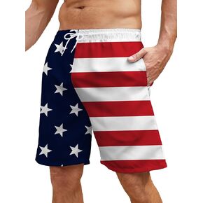 Men's July 4th American Flag Memorial Day Drawstring Waistband Swim Trunks Fourth of July Quick Dry Beachwear Swimwear Independence Day Board Shorts with Pocket American Flag 2XL