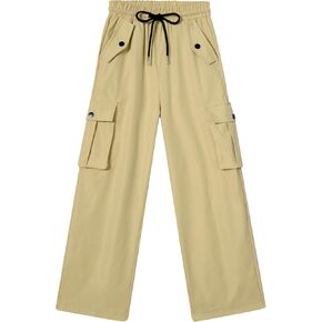 Boys Cargo Pants Wide Leg Pants Teen Kids Drawstring Straight Trousers with Pockets Size 7-14
