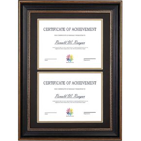 MAT BOARD CENTER, 14x29 Triple Diploma Frame Hold Three 8.5x11 Certificates with Black Over Gold Mat Wall Mount Display Real Glass (Color Black/Ornate Gold)