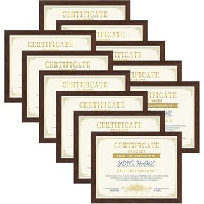 CRUGLA 8.5x11 Picture Frame Set of 11, Multi Certificate Diploma Document Graduate Degree Photo Frame 8.5 by 11 for Wall or Tabletop Display, Brown