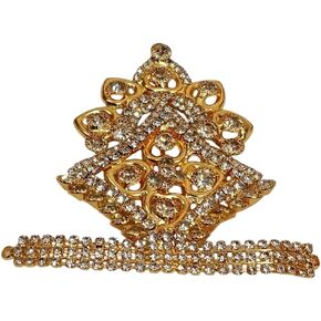 | Decorative Stone-Studded Mukut | Elegant Golden Crown with Crystal, Ruby & Multi-Coloured Variants | for Laddu Gopal, Radha Krishna, MATA Rani & More | 6.5 cm