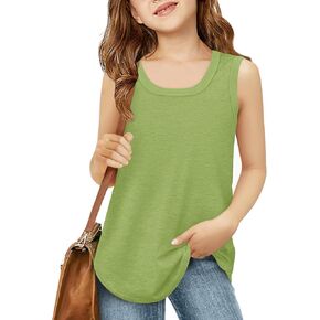 Haloumoning Girls Tank Tops Kids Summer Crewneck Sleeveless Shirts Dancewear 5-14 Years