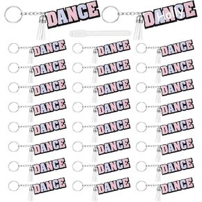 SOREIO 24 PCS أسنوف المفاتيح للرقص الأكريليك مع علامة DIAY DIAY DIAY GIFTS PINK و Blue Keychain مع شرابات بيضاء لمحبي رقص هدايا حفلات حفلة