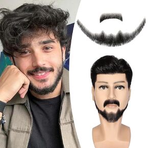 شارب مزيف لحية واقعية 100 ٪ شعر الإنسان الكامل ترابط شعر الوجه مزيف الزواحف الزائفة الدانتيل شارب مزيف غير مرئي لمكياج فيلم دراما الترفيه الترفيه