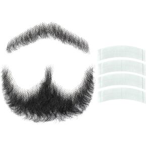 Fake Beard Hand Tied with Invisible Soft Lace Fake Mustache Realistic Mustache Costume Facial Hair for Party/Cosplay/Movie