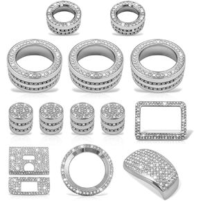 for Honda CRV CR-V EX LX Hybrid Sport Bling Cute Accessories Accessory 2025 2024 2023, AC Volume Knobs, Air Vent Outlet, Gear Shift Cover, Start Stop Push Button Ring Covers, Chrome, Silver, 14pcs