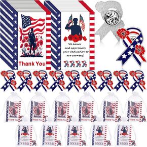 Tondiamo Patriotic Veterans Poppy Lapel Pins Gift Bulk with Memorial Day Thank You Cards Flower Brooch Badge Soldier Souvenir