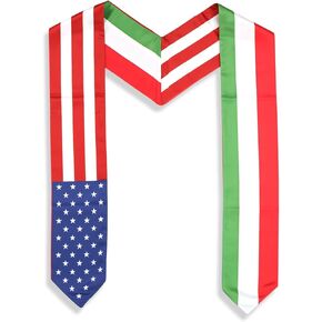 USA And Italy Flag Graduation Stole, Satin Embroidery Graduation Sash for International Students, 72 Inch Length.