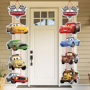 Car Race Porch Sign Cutouts Room Wall Door Decor Race Car Birthday Party Garden Outdoor Indoor Decorations Hanging Cards