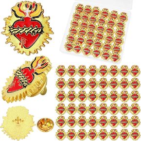 Juexica 50 Pcs Religious Sacred Heart of Jesus Pins Bulk Christian Favors Cross Enamel Lapel Brooch Red Heart Pins for Clergy Appreciation Gift Church Funeral Sunday School
