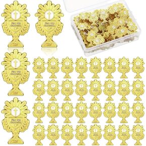 Hoteam 50 Pcs First Communion Enamel Lapel Pins Bulk Chalice with Grapes and Wheat Gold Plated Religious Pins Gifts for First Holy Communion Catholic Baptism Christian Memorial Favors