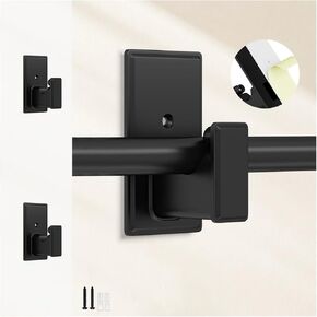 No Drill Curtain Rod Brackets:Self Adhesive Curtain Rod Holders for Rod 5/8" No Screw,Heavy Duty Easy Curtain Rod Bracket No Drilling,No Damage Wall Renter Friendly Curtain Rod Hooks Black,2PCS