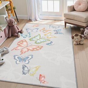 STARUIA Soft Colorful Butterfly Pink Rug for Girls Room, Large 5x7 Area Rugs Washable Kids Rug for Bedroom Women, Baby Nursery Rugs Non Slip Carpet for Kids Room Palyroom Tent Dorm